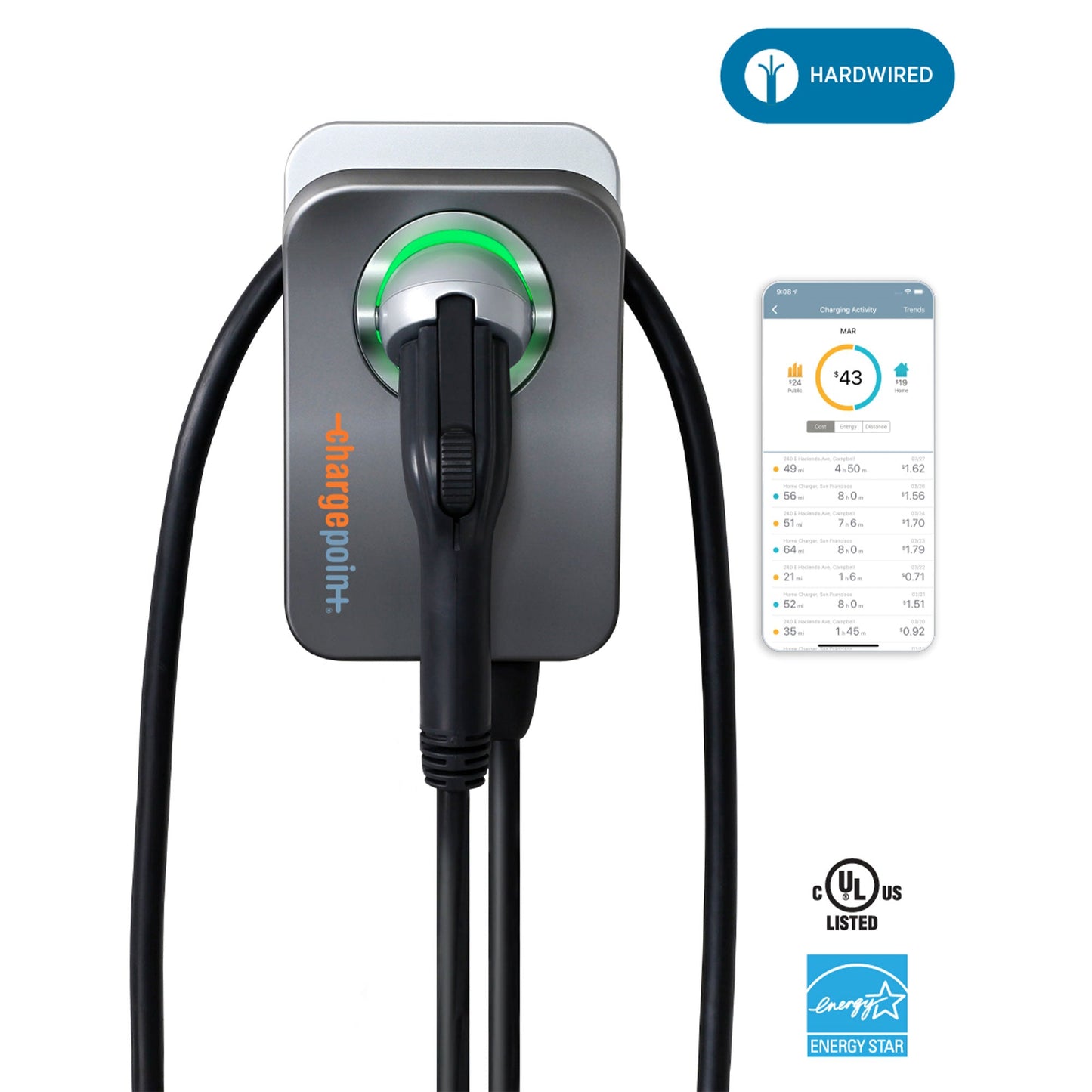 ChargePoint 240V Smart Flex Hardwire Charge Station for 20-80A Circuit Breakers